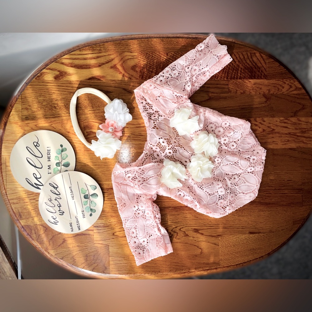 Newborn Babygirl Pink Lacy Photography Outfit Bundle